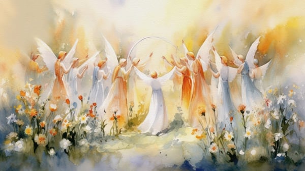 Choir of angels in spiritual realm 647843492